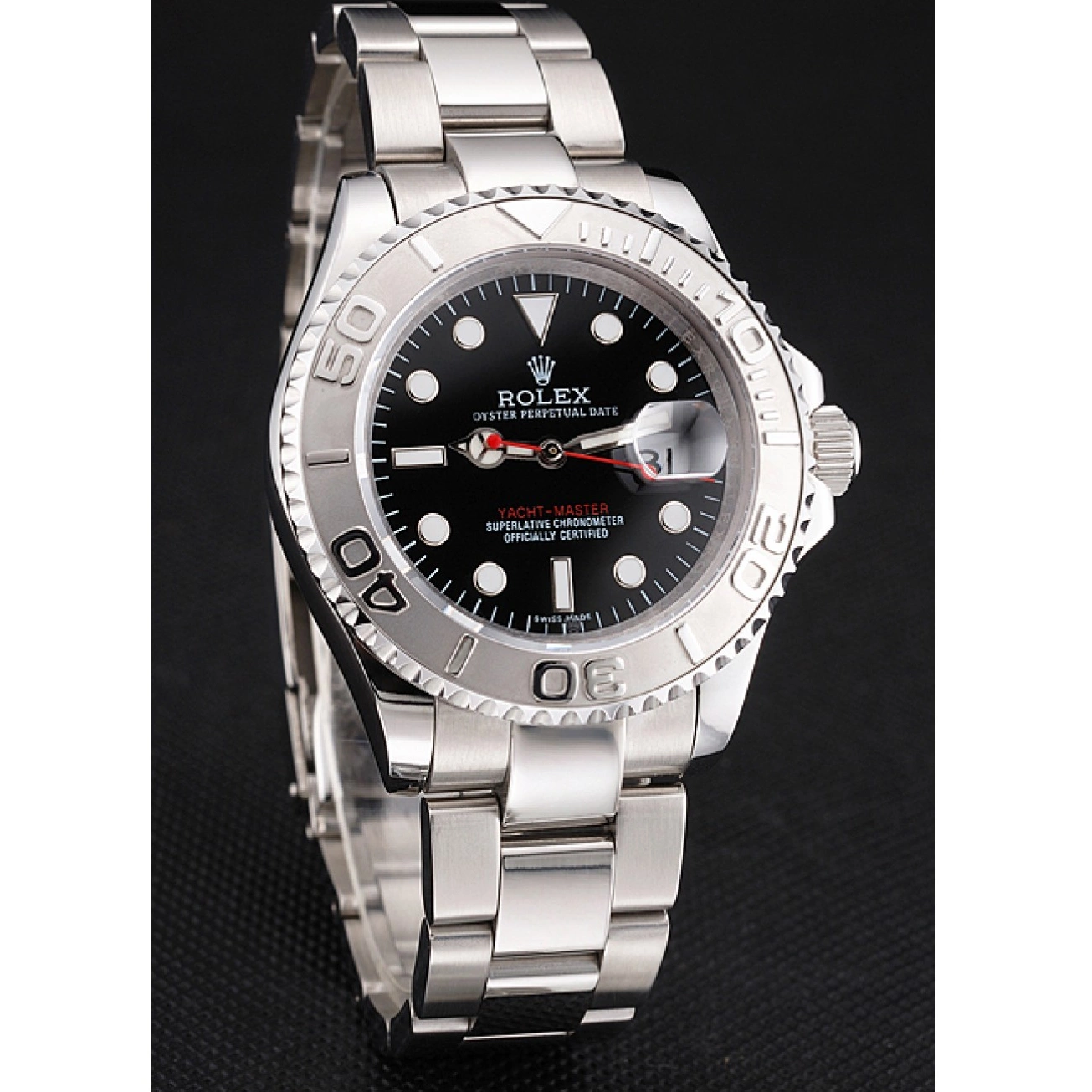 Aaa replica watch And Stainless Dial Bracelet Yacht-Master Black Swiss Case Rolex Steel 0815